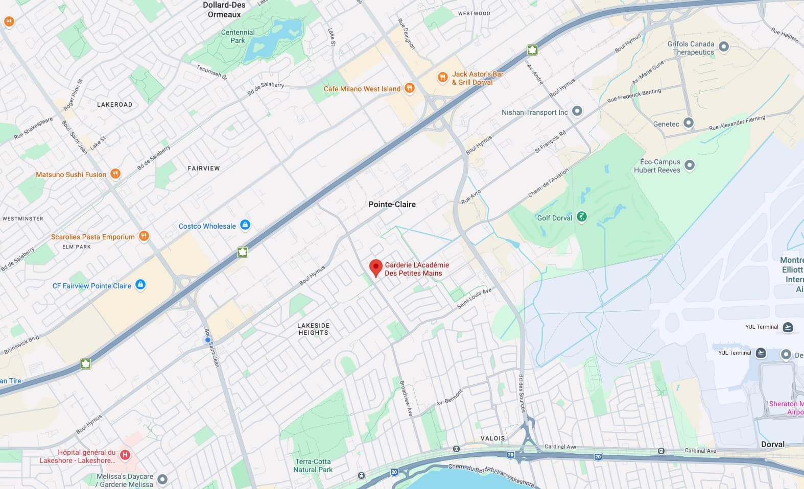 Carte de l'emplacement de la garderie à Pointe-Claire